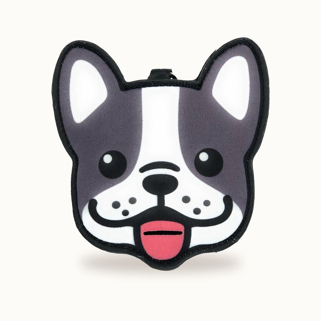 French Bulldog poop bag holder — front view