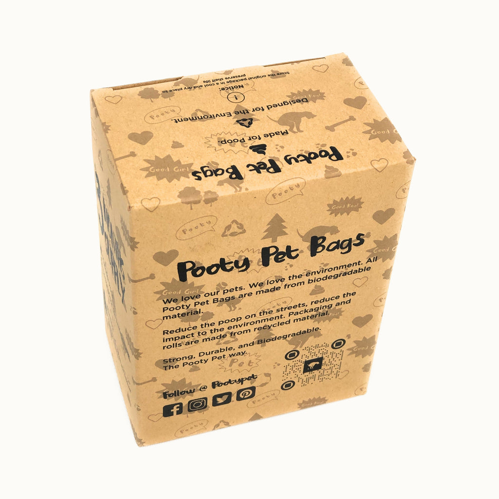Pooty Pet bags box showing the biodegradable material details
