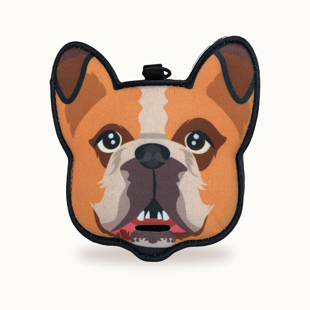 English Bulldog poop bag holder — front view