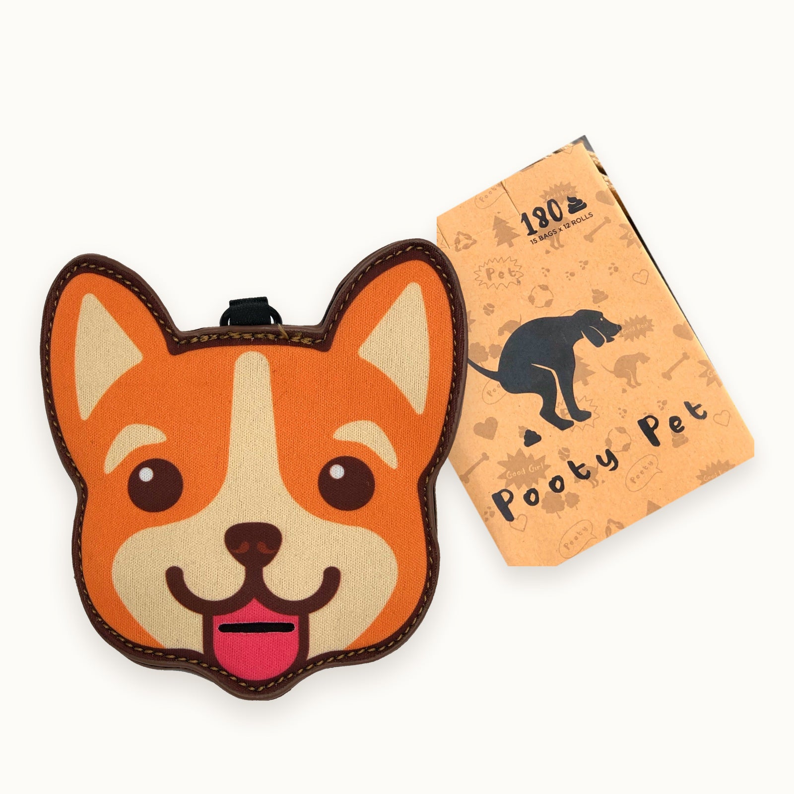 Corgi poop bag holder with its Pooty Pet gift box