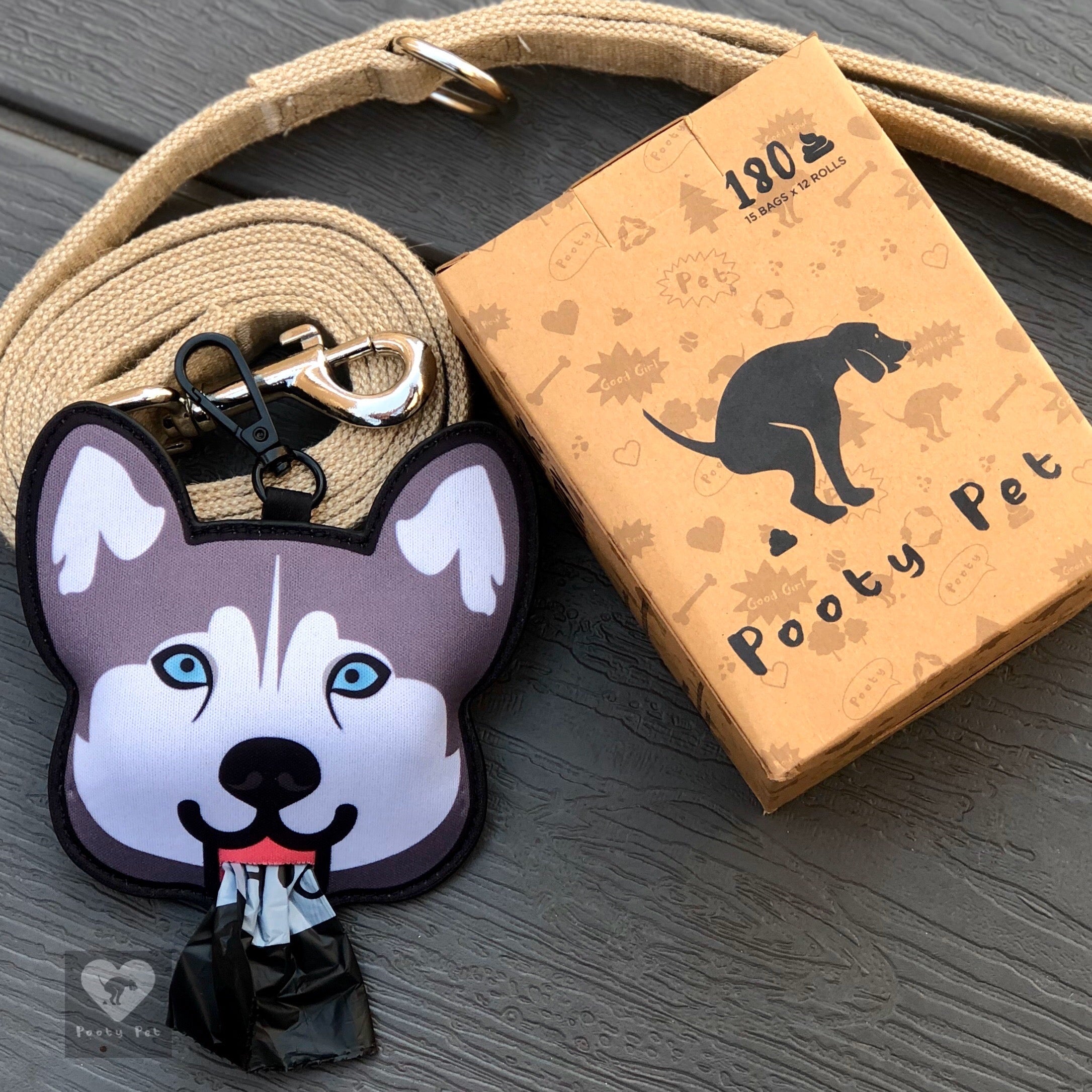 Pooty Pet Holder, Dog Bag Holder, Poop Bag Holder, Dog Poop Bag Holder, Biodegradable Poop Bags, Earth Friendly Poop Bags, Husky, Alaskan Malamute 